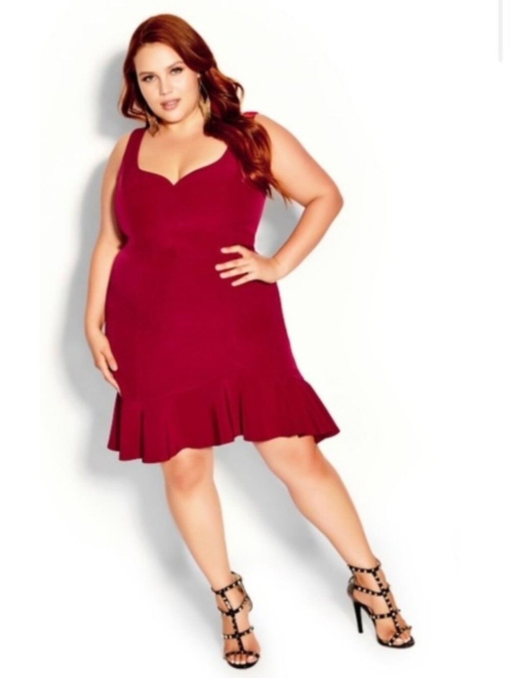 City Chic Wine Red Fit-and-Flare Tank Dress